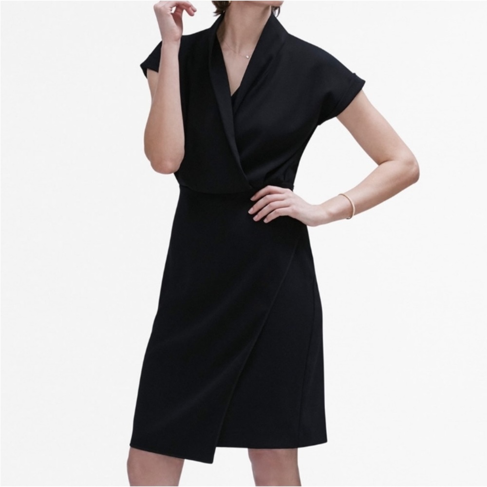 MM Lafleur Tory 4.0 Black Faux Wrap V-Neck Dress Capsule Minimalist